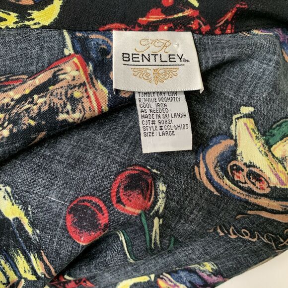 vintage JR Bentley Button Down print Shirt Ladies Top Black Sz L - Picture 6 of 10